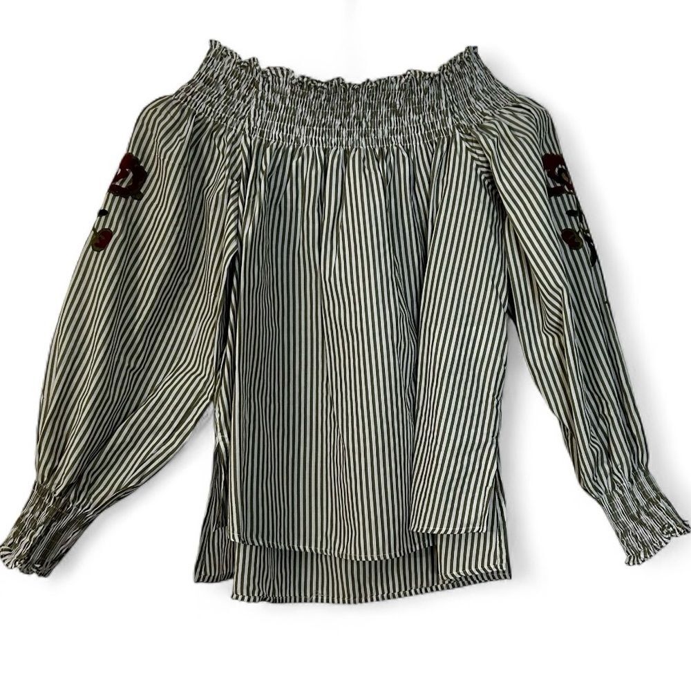 NWT Koton Off Shoulder Peasant Shirt EUR 36 / US 6 / S Embroidered Sleeve, Boho